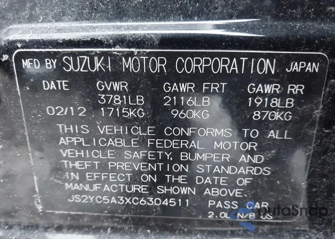 2012 Suzuki Sx4 Le/Le Popular z USA, uszkodzony, nr VIN JS2YC5A3XC6304511